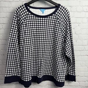 Draper James preppy navy blue gingham ladies sweatshirt cotton size 3X plus chic
